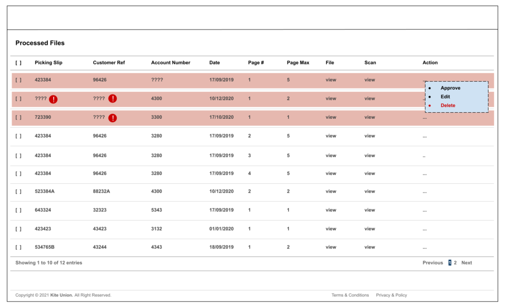 Processed Files Screen